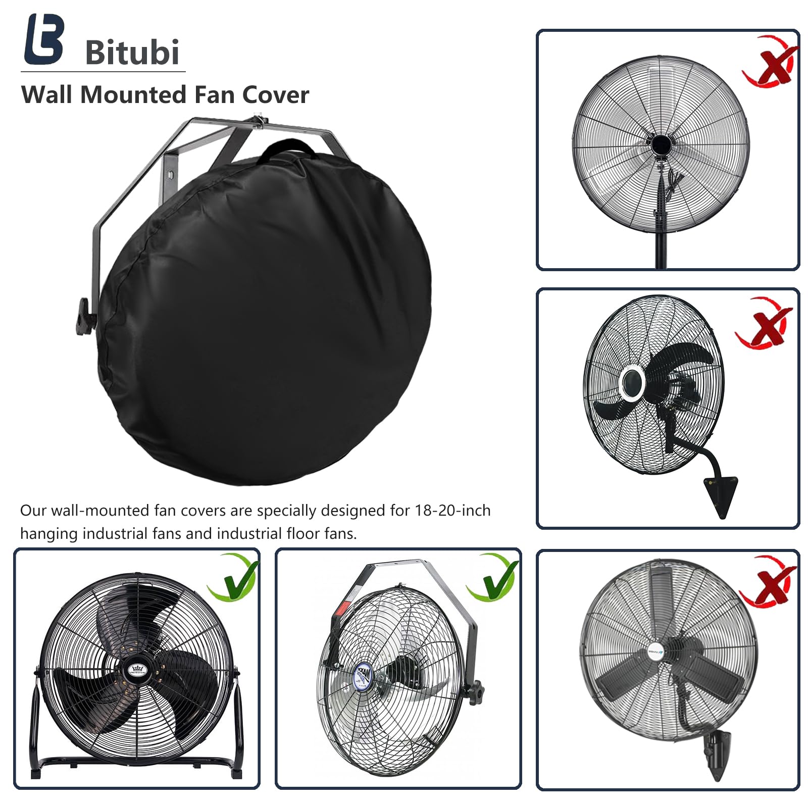 Cubierta de ventilador de montaje en pared para ventiladores de 18 a 20 pulgadas, compatible con ventiladores industriales/de piso de alta velocidad, cubierta protectora Oxford 600D resistente 3