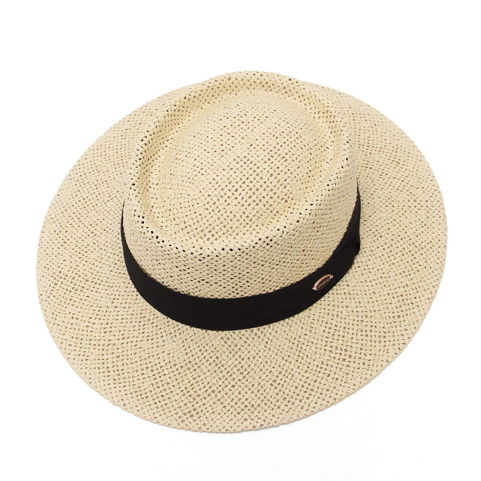 EOZY Chapeau de Paille Femme Homme Vintage Panama Chapeau Pork Pie Été Large Bord Chapeau de Soleil Anti-UV pour Plage Voyage