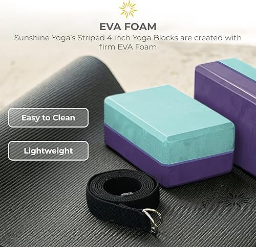 Miniatura 4 de Sunshine Yoga Bloque de yoga a rayas de 4 pulgadas, paquete de 4 bloques de yoga de espuma EVA a granel, ladrillo de yoga firme y de apoyo, espuma