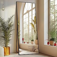 Sweetcrispy 64"x21" Arched Full Length Mirror, Standing or Leaning Full Body Mirror with Aluminum Alloy Thin Frame, Suitable for Bedroom or Cloakroom,Black