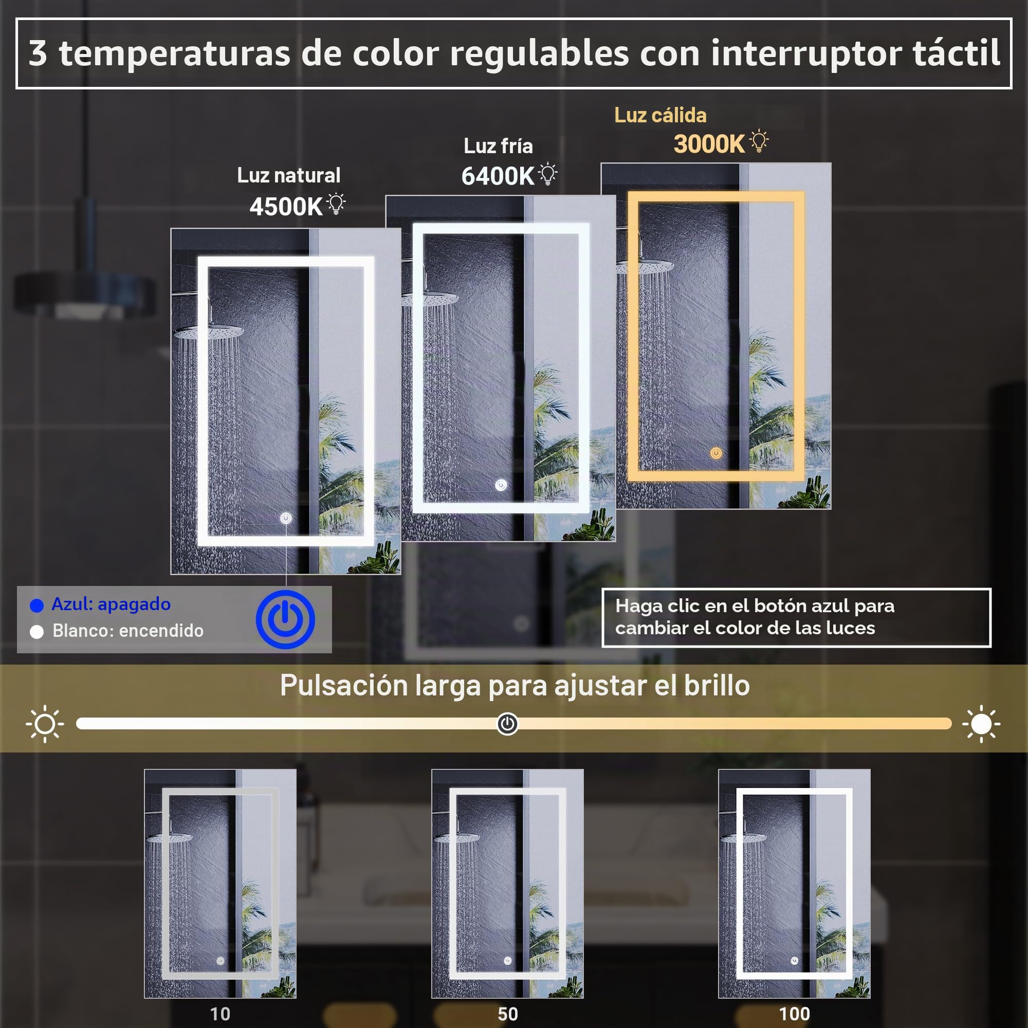 DADEA Armario de Baño con Espejo, Armario Espejo Baño con Luz y Almacenamiento, 50 x 70 cm, MuebleBaño con EspejoLED Mueble EspejoBaño 70 con ArmarioBaño con Espejo70 cm Muebles ParaBaño