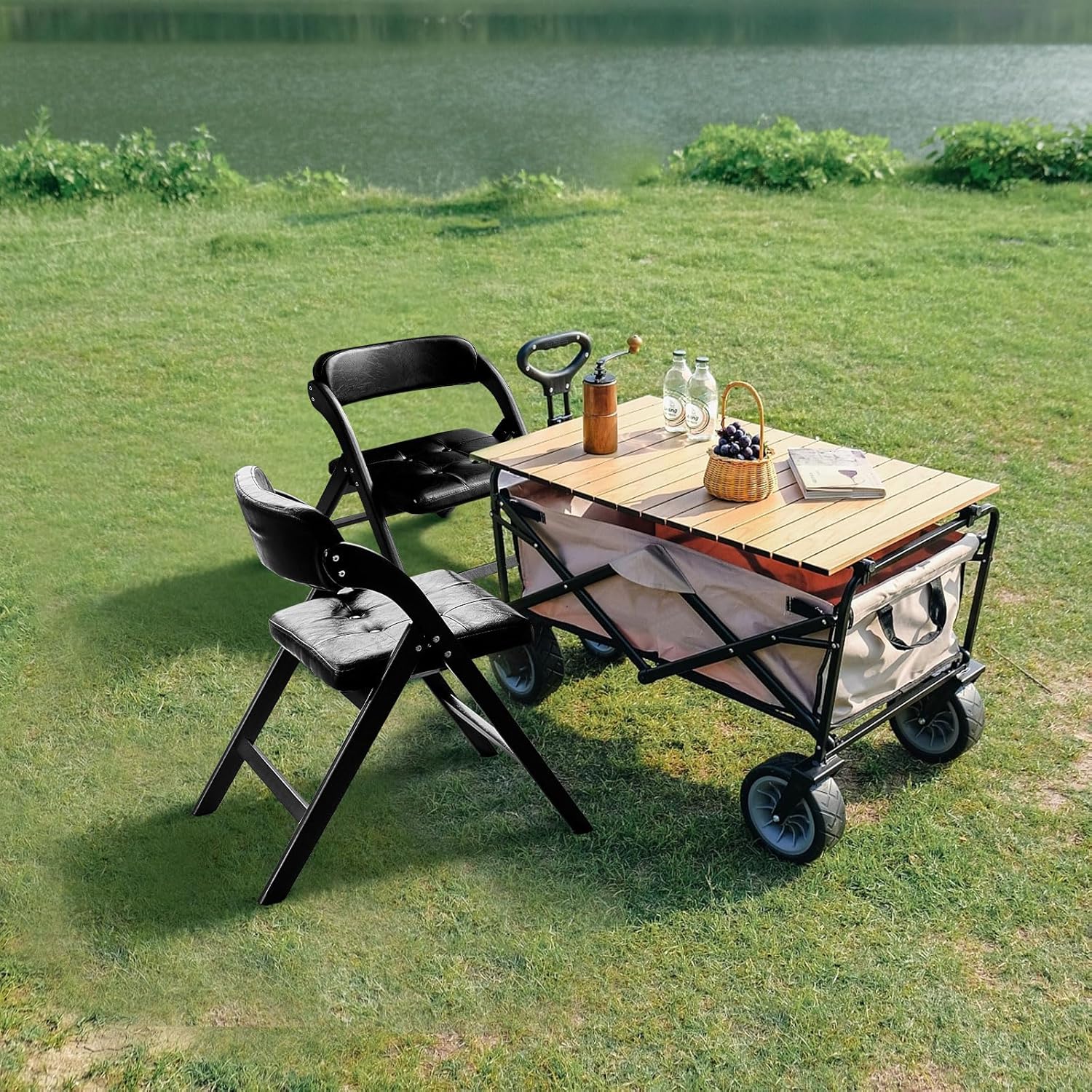 Wooden Folding Chairs Set of 2, Modern Folding Chairs with Padded Seats, Folding Dining Chairs, Padded Folding Chair for Party Chairs, Weddings, Picnics, Black