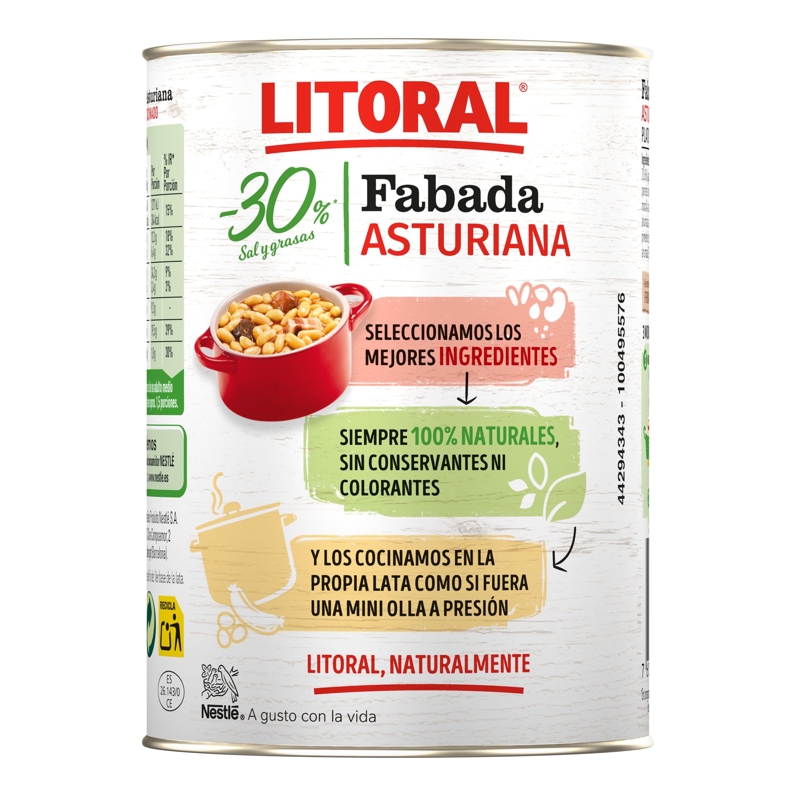 Litoral Fabada Asturiana -30% Sal y Grasa - Plato Preparado Sin Gluten - Pack de 10x420g - Total: 4.20kg - 5