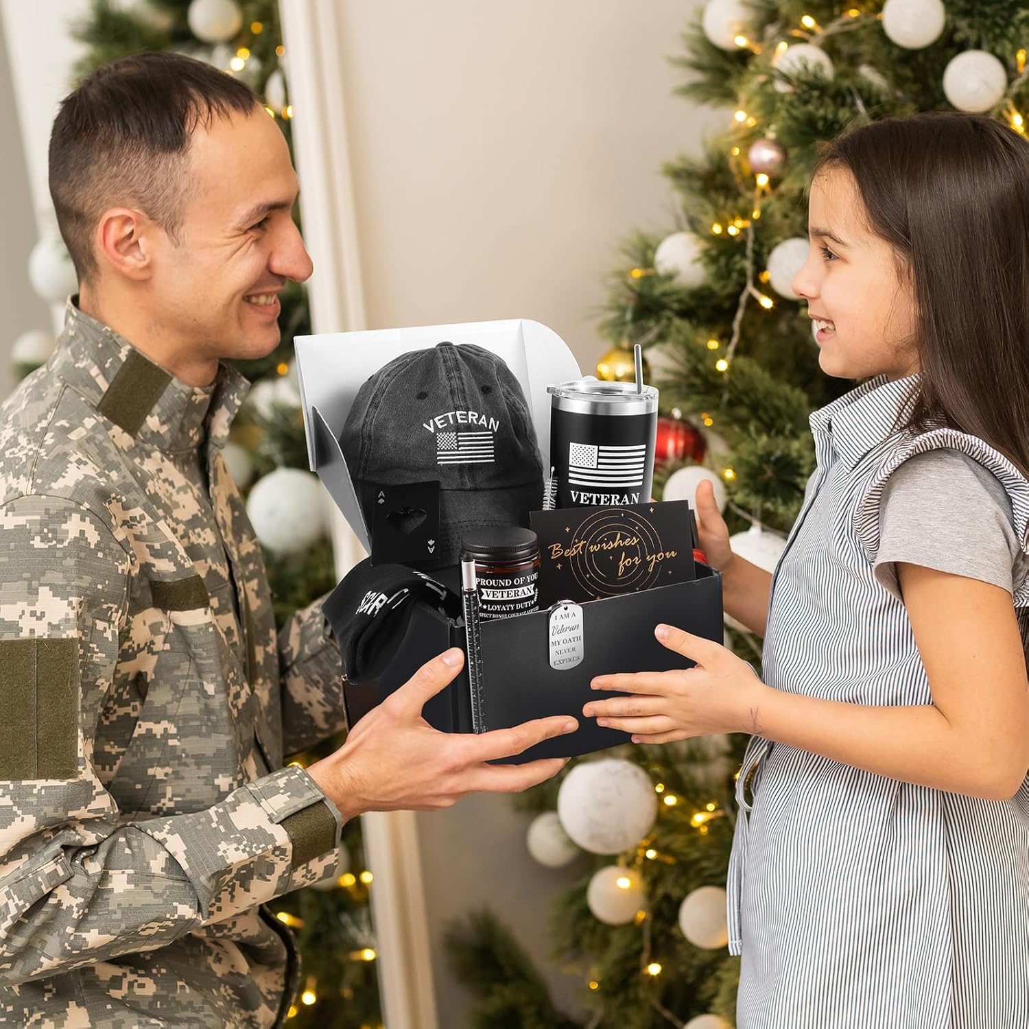 SAIWEILAI ONLINE 9 Pcs Veterans Gift for Men Memorial Day Gifts Set Best Veteran Day Gift Tumbler Socks Baseball Cap Keychain for Dad Brother Gifts - Image 7