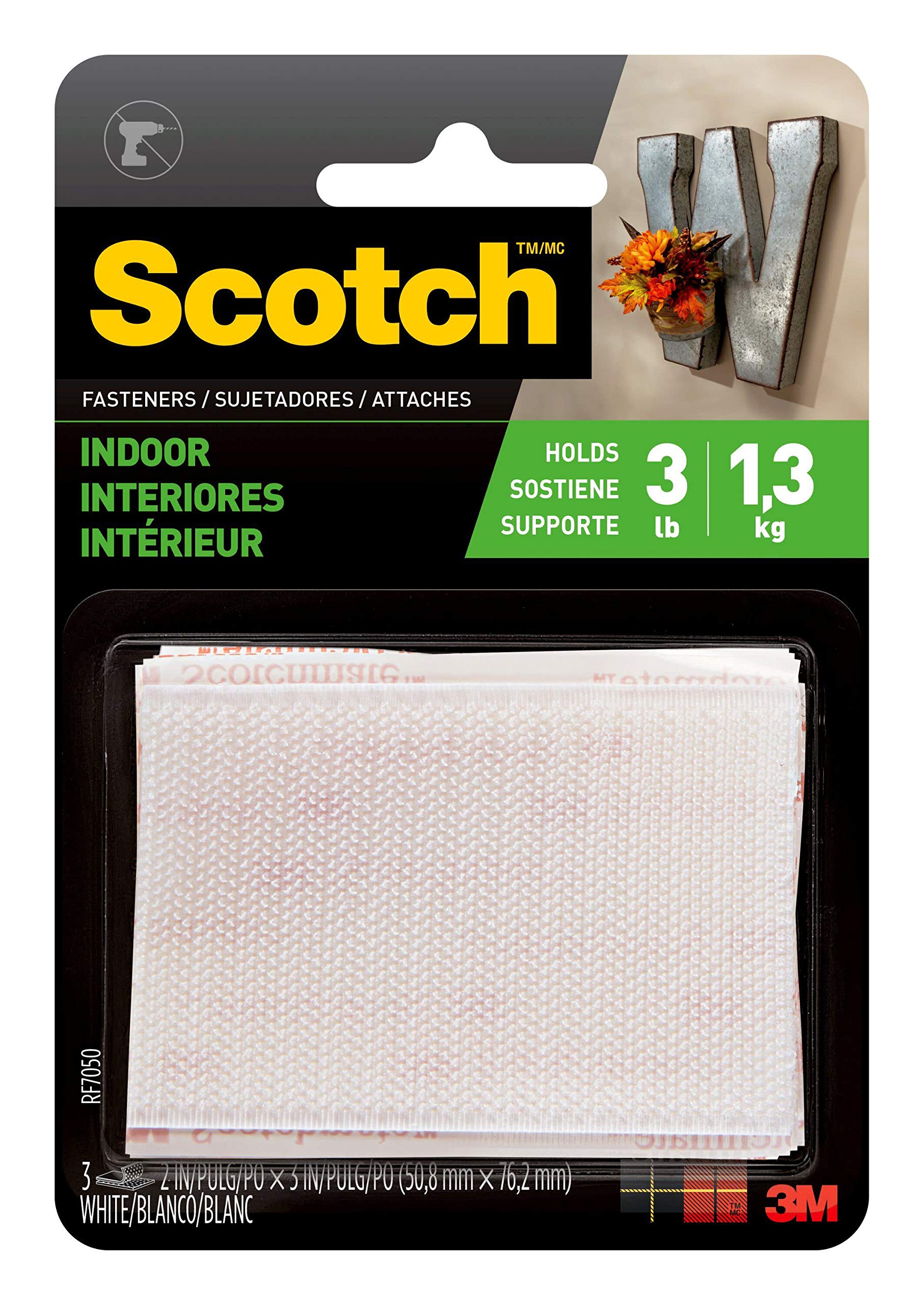 Scotch RF7050 Fasteners 3 Sets, 2"x3", White, 3 Count