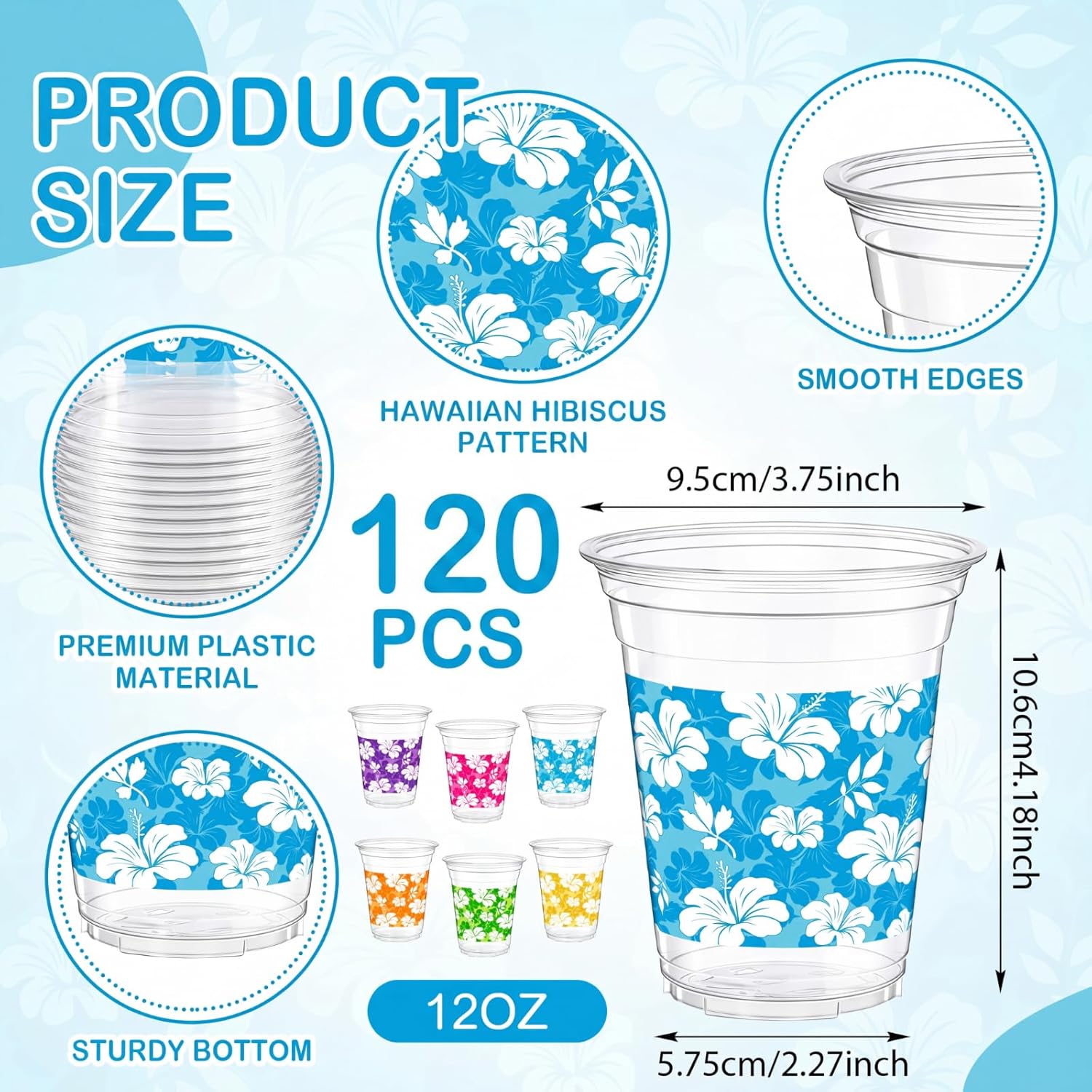 Tanlade 120 Pcs Hawaiian Luau Cups 14 oz Plastic Tropical Floral Cup Disposable Party Drinking Hawaii Hibiscus Beverage Drinkware for Summer Hawaiian Luau Tropical Pool Beach Birthday Party Supplies