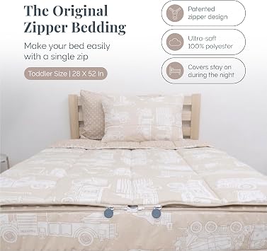 Beddy's Construction & Fire Trucks All-in-One Kids Zipper Bedding - Toddler | Smooth-Glide Zippers, Easy To Make & Wash, Soft Durable Fabric, Includes Pillowcase(s) & Sham(s)