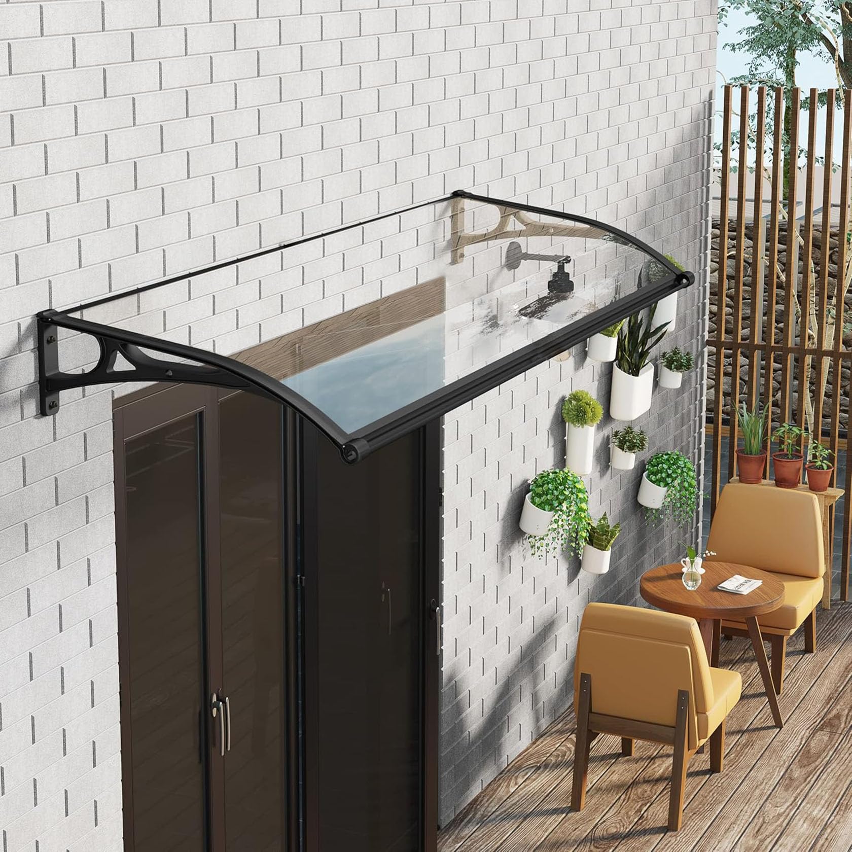 CZYZMDD Door Awning Canopy with Aluminum Bracket High-Transparency PC Panel Weather-Resistant Sun & Rain Protection for Entrance Porch Patio 100x120cm/39x48in
