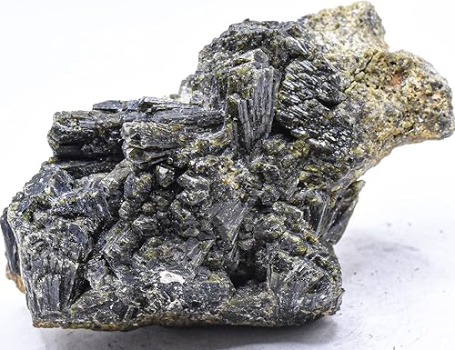 Miniatura 3 de 8.47 oz 3.3 "Columnar Green Epidote Druzy Cluster Áspero Natural Sparkling Pistacite Gemstone Crystal Mineral Geoda Raw Espécimen - Perú