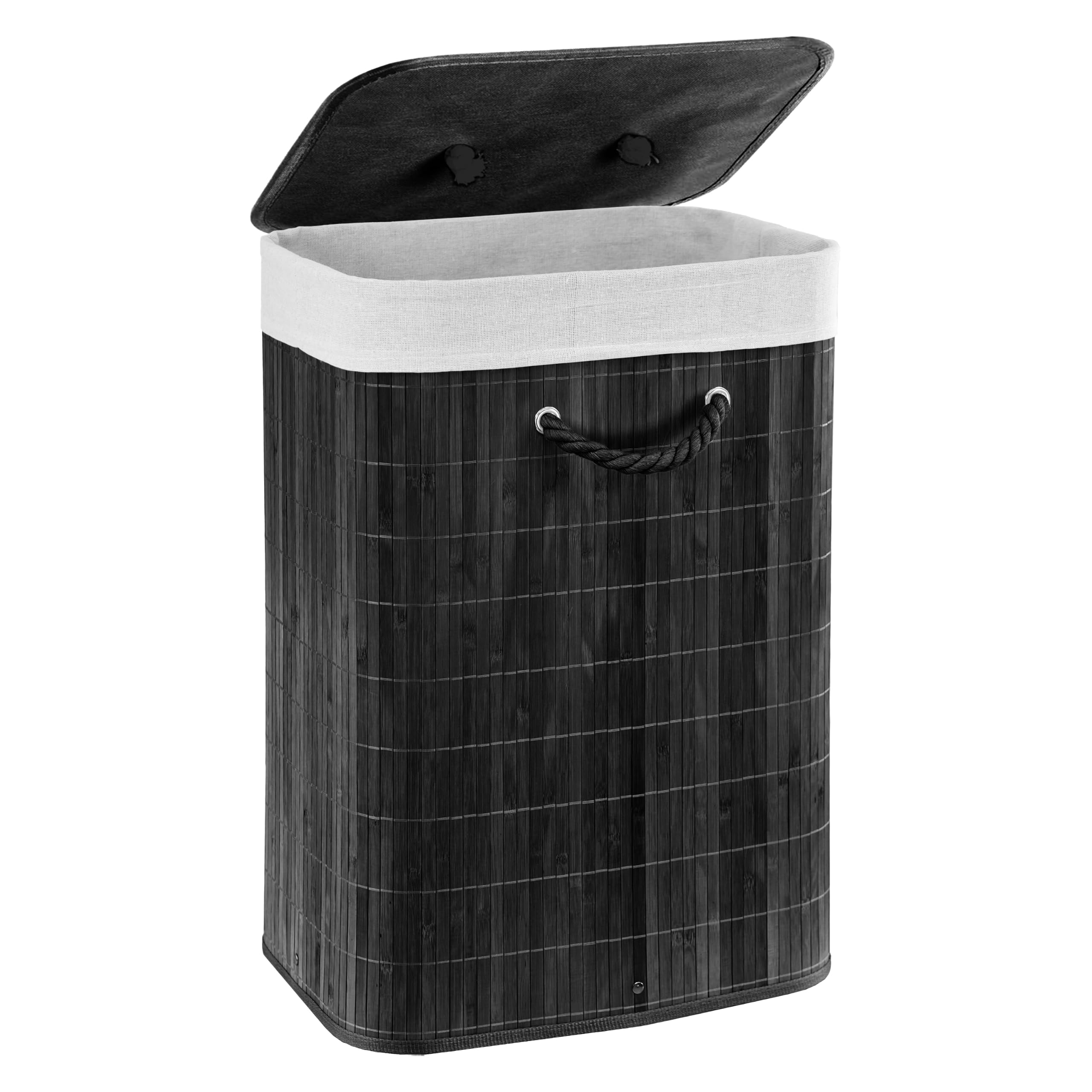 B&Q -  Bamboo Laundry Basket With Lid Collapsible Washing Laundry Hamper Bin Black 72L