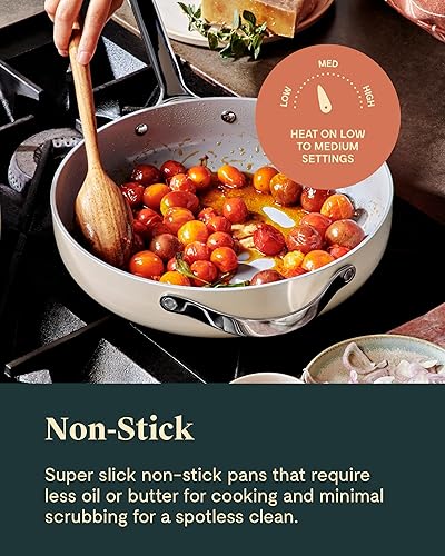 Miniatura 5 de Caraway Juego de 4 sartenes antiadherentes (10.5 y 8 pulgadas) y sartén antiadherente, no tóxico, sin PTFE ni PFOA, apto para horno y compatible con