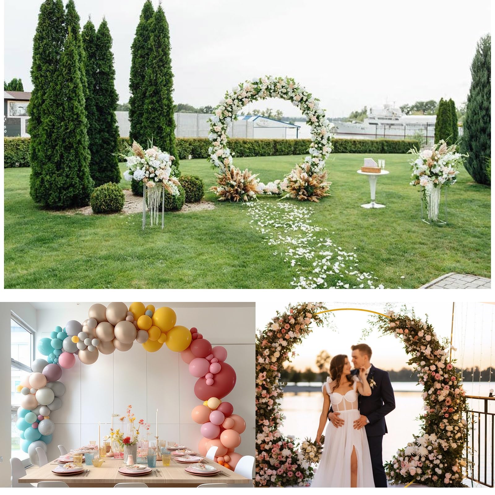 HJXGQJM Stojak na łuk ślubny, stojak na łuk balonowy, łuki ślubne na ceremonię, stojak na obręcz balonową, girlanda, dekoracje na imprezy, urodziny, baby shower, złoty/biały, 240 cm