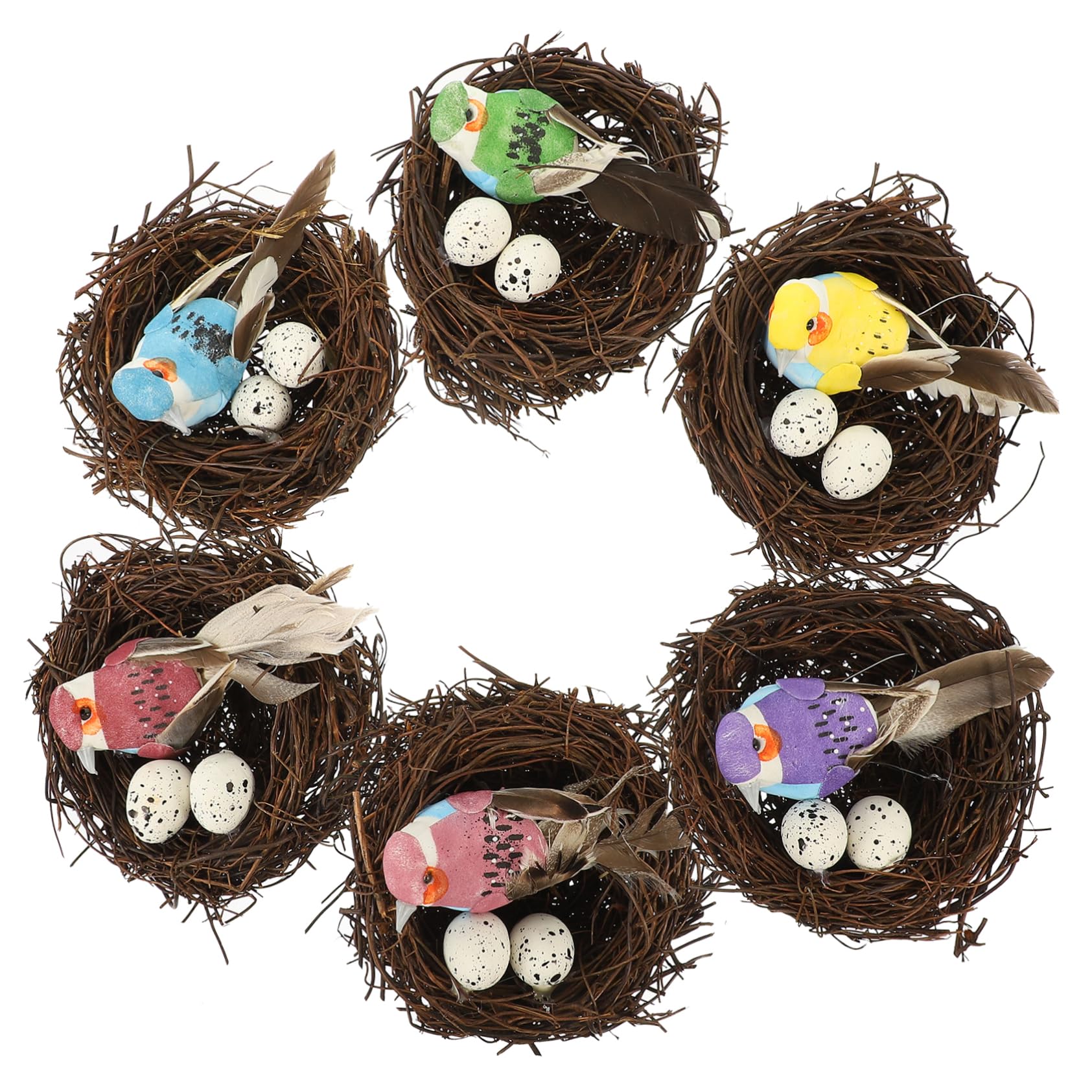 Kisangel 12pièces Décoration De Nid Oiseau Rotin Accessoire De Jardin Artificiel avec Et Oiseaux pour Décorer Balcon Et Jardin