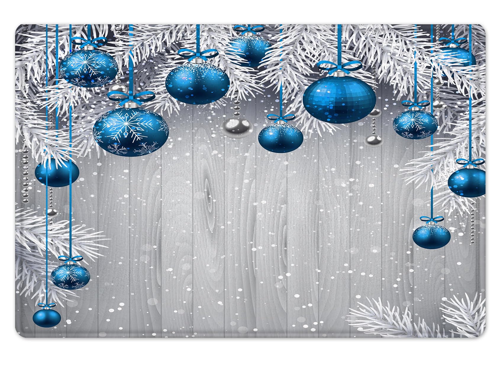 HVEST Christmas Bathroom Rugs Blue Christmas Ball and Snowflake Bath Mats for Bathroom,Fir Branch Non-Slip Bath Rugs Rustic Plank Bathroom Mat