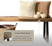 Vista 5 de Banco rústico de madera de granero recuperada, madera maciza con base de metal, estilo moderno de granja, parte superior de 2 pulgadas de grosor