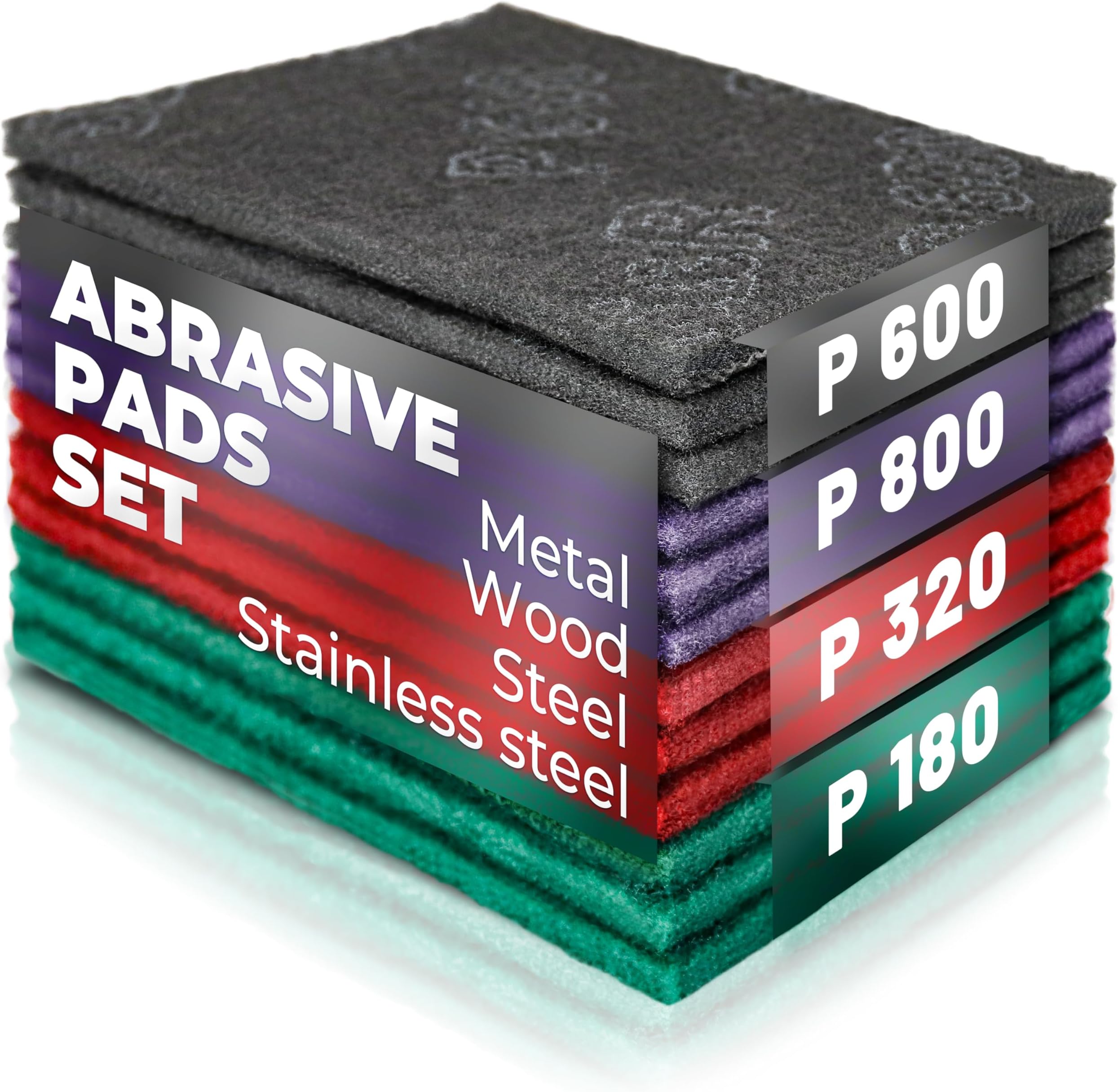 Abrasive Pads 150x230mm – 12-Piece Set (P180, P320, P600, P800) – Flexible Sanding Pads for Metal, Wood, Steel & Stainless Steel – Multi-Grit Polishing & Surface Prep