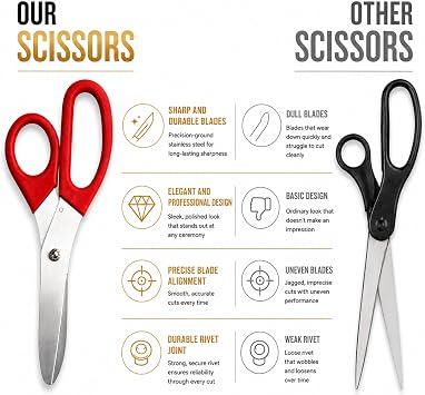 16 Inch Red Ribbon Cutting Scissors - Giant Ceremonial Shears for Grand Opening Events Large Decorative Tool for Business Celebrations Professional Sharp Blades for Smooth Precise Cuts