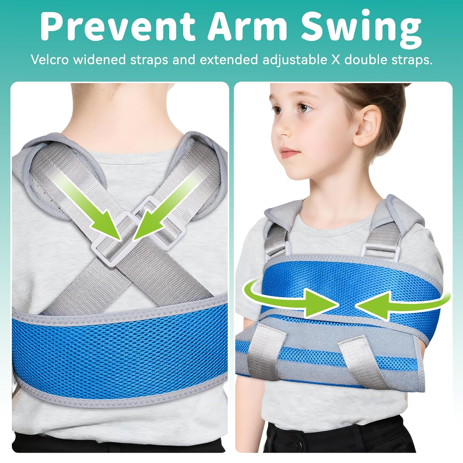 Arm Sling Shoulder Immobilizer with Chest Strap (Fits Right & left Arm), Breathable Medical Sling for Shoulder Injury for Child (Blue)