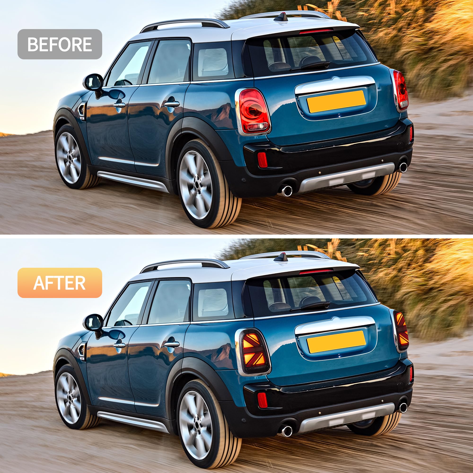 VLAND tylne światła LED do Mini Countryman F60 2017-2023, z dynamiczną animacją i kierunkowskazem, 1 para (czarne)