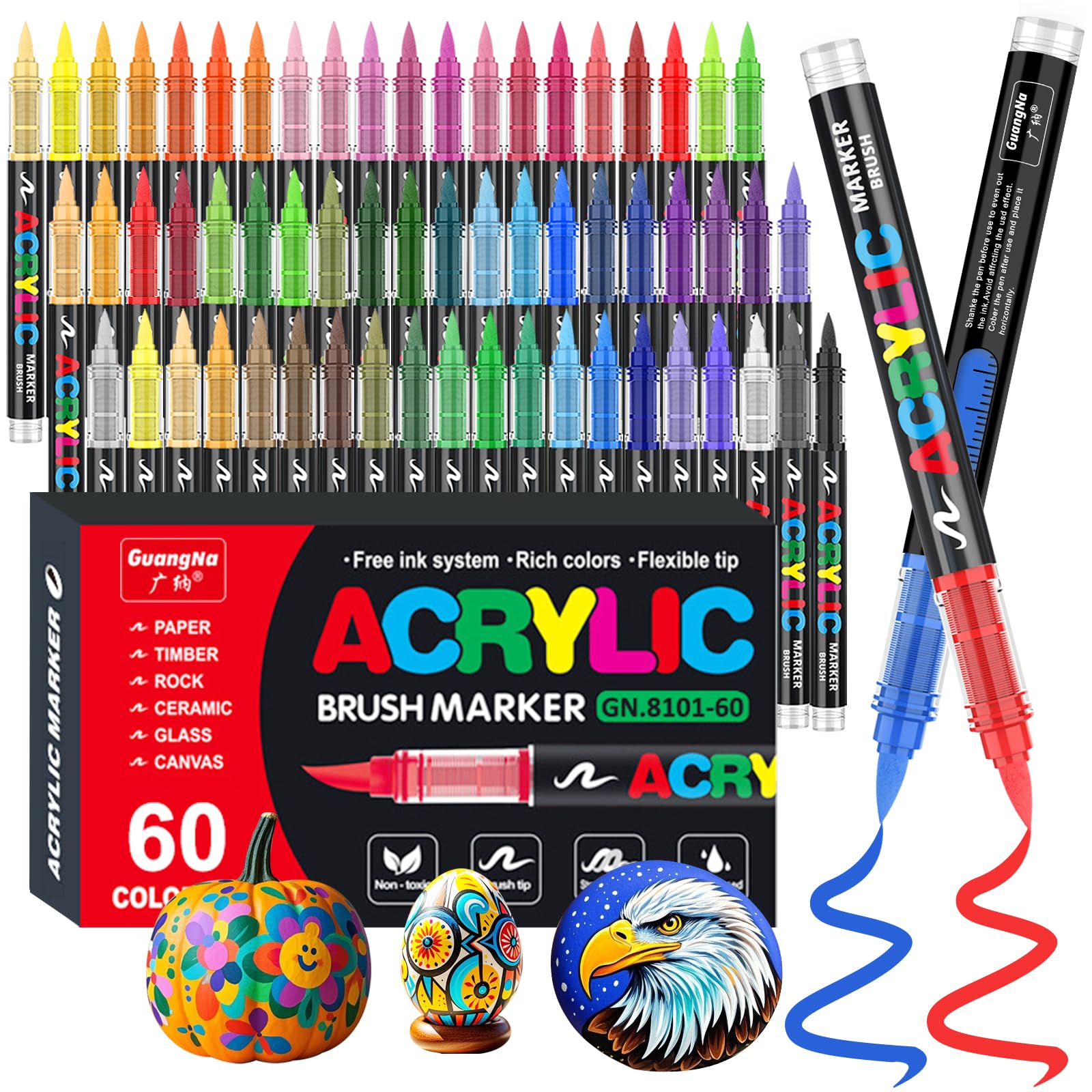 ABEIER 120 kleuren acrylverf pennen voor volwassenen, zachte penseelpunt, acrylverf markers voor kleuren, rotsschilderen, hout, steen, canvas, glas, stof, eieren en doe-het-zelf ambachten