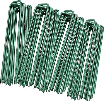 Artificial Grass Staples 6 Inch Heavy Duty 11 Gauge Green Coated Turf Staples 50 Pack Galvanized Landscape Pins for Turf Installation Sod Weed Barrier Ground Cover Anchors