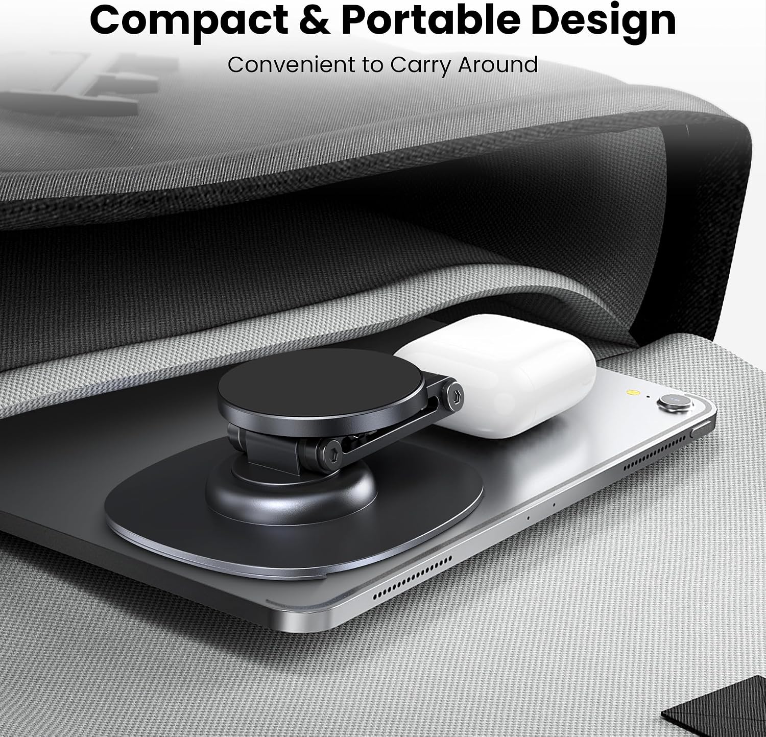 Magnetic Phone Stand, Fits for MagSafe, 360° Rotation Adjustable Strong Magnets Desk Office Kitchen Foldable Phone Holder Stand with Non-Slip Base for iPhone 17/16/15/14/13/12 Series, Black