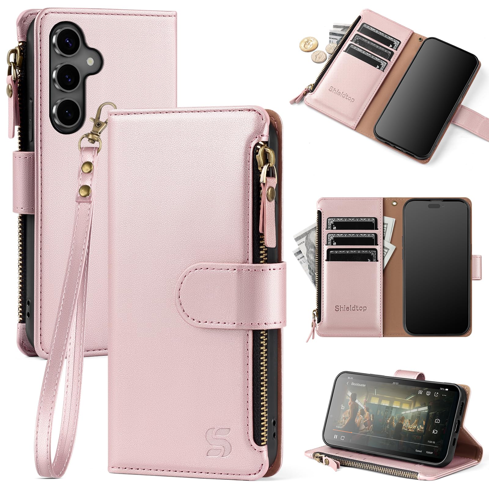Shieldtop Compatible with Samsung Galaxy S24 FE 5G Wallet Case with Card Holder,Women Men RFID Blocking PU Leather Phone Case Flip Protective Cover