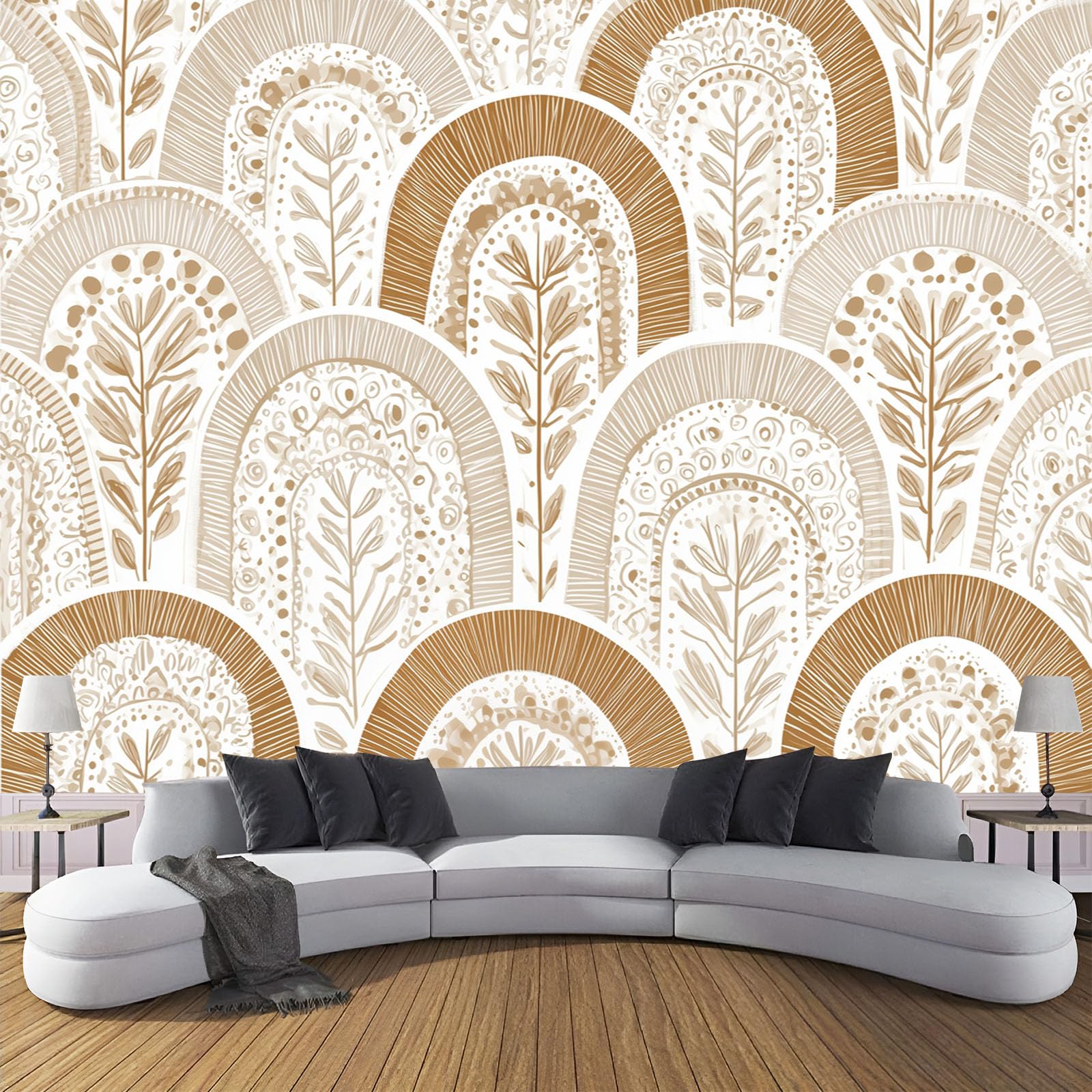 CDXNORA Geometric Art Mural Wallpaper Beige Arch Non-Woven Wall Mural Decoration Poster Picture Photo Wallpaper 150×105cm White Paper for Home Living Room Kids Bedroom Kitchen