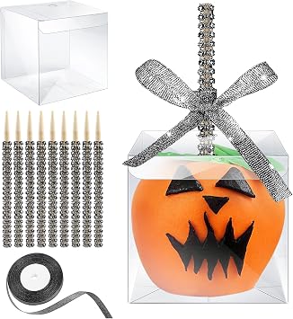 20-Pack Candy Apple Boxes with Bling Stick, Clear Caramel Apple Kit, Black
