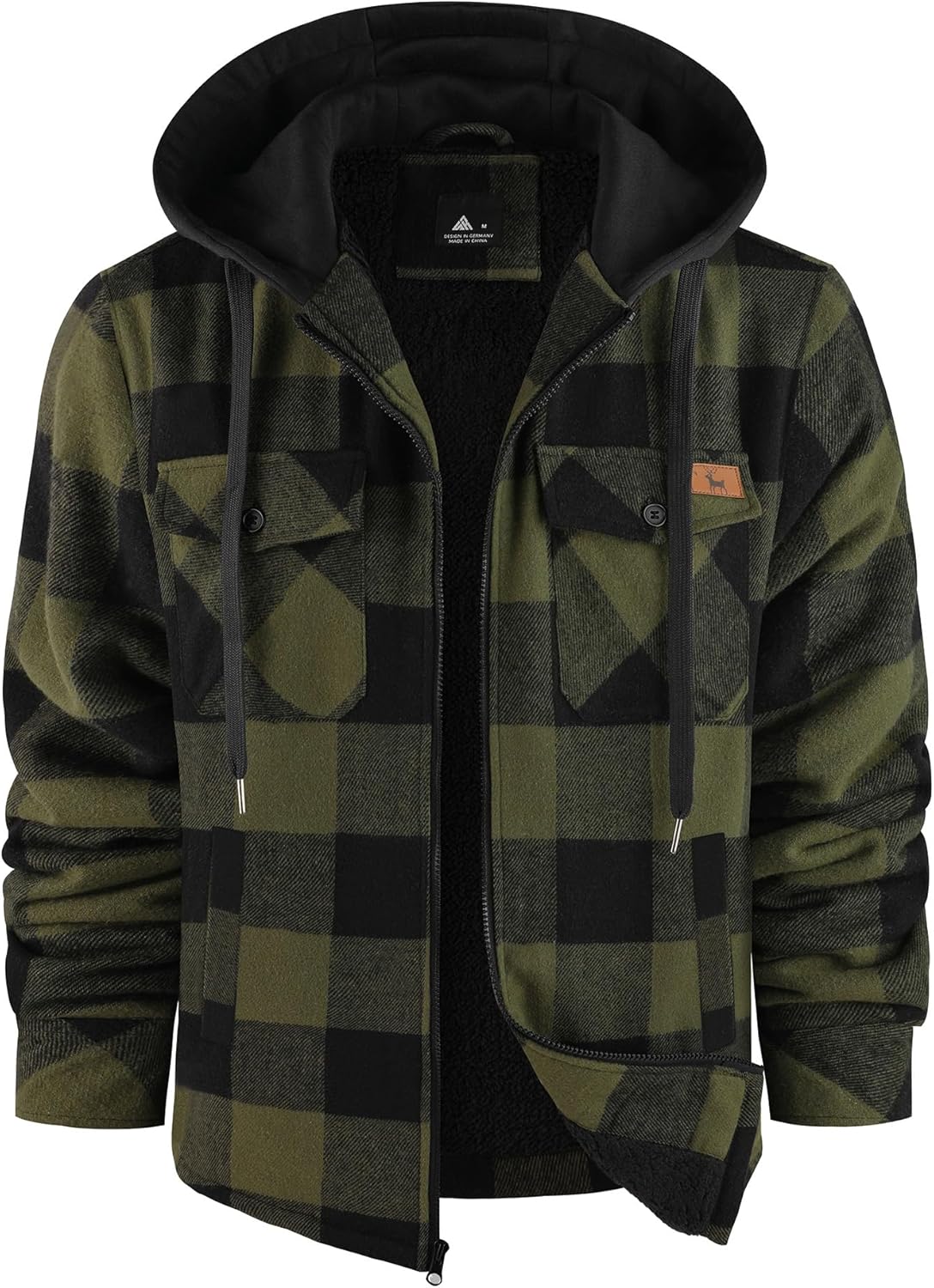 ZITY Men's Flannel Shirts Jacket Fleece Plaid Sherpa Lined Sweatshirt Full Zip Hoodie Long Sleeve Winter Warm Coat