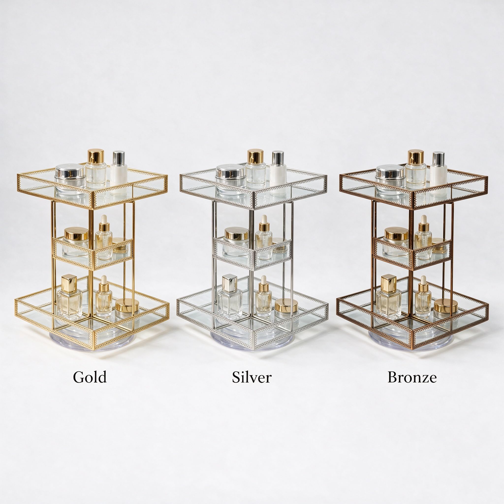 Organizador de cosméticos de rotación de 360 grados, almacenamiento de maquillaje premium con base giratoria, almacenamiento de cosméticos antiguo para encimera, gran capacidad, exhibición de