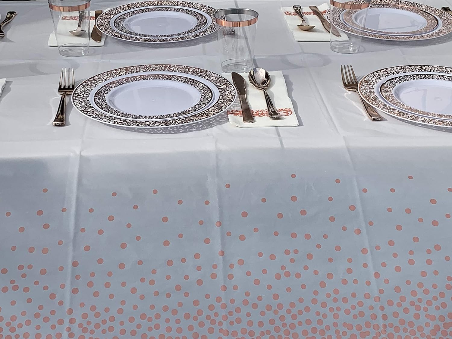 Resonating Designs Rose Gold Confetti Table Covers - Pack of 5 Plastic Rectangle Kitchen and Picnic Tablecloths - Party Decorations for Birthday, Graduation, Wedding Parties - 54 x 108 Inch : Home & Kitchen
