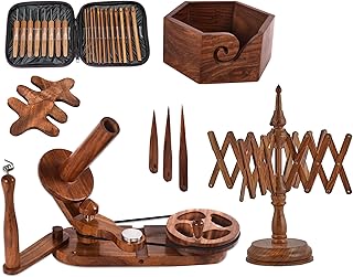 Brainmart Rosewood Yarn Winder & Swift with Wooden Yarn Bowl – 30pcs Crochet Kit | Handcrafted Wooden Ball Winder, Crochet Hooks Set, Bobbins, Weaving Needles for Knitting, Crocheting & Weaving