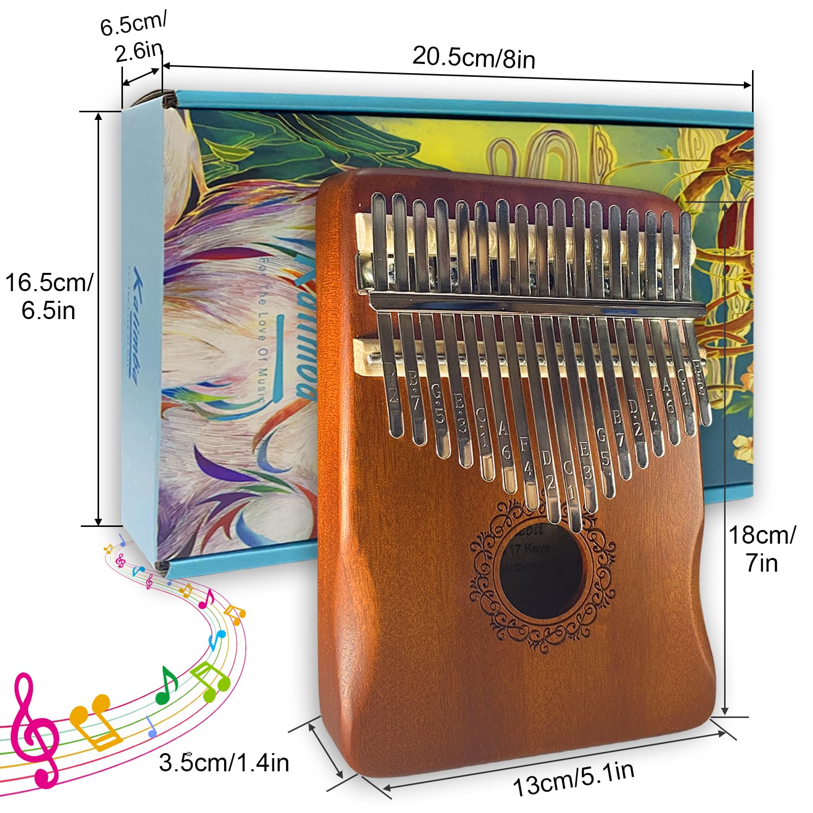 Kalimba - 17 Keys Instrument Mit Lernwerkzeuge, Finger Percussion, Professionelles Daumenklavier für Kinder, Erwachsene und Musikliebhaber (Braun)