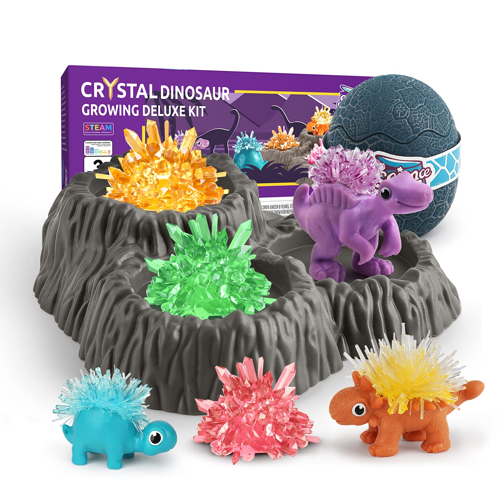 Science CanCrystal Growing Kit for Kids, Grow 6 Beautiful Crystals, Science Experiments with Dinosaur Eggs and Display Stand, Crystal Making Kit, STEM Toys Age 8+ Years Old Boys Girls