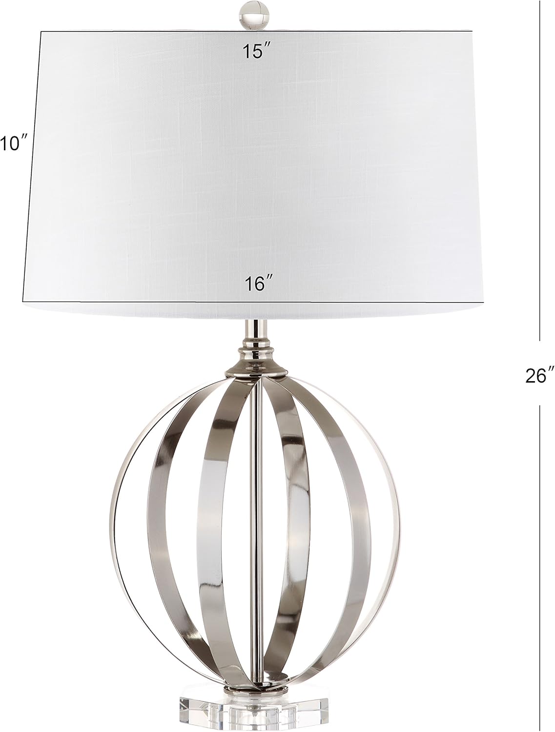 JONATHAN Y 26" Polished Nickel Metal Orb LED Table Lamp, Modern Contemporary Iron and Crystal Base, White Linen Drum Shade for Living Room Bedroom, LED Bulb Included JYL1086A