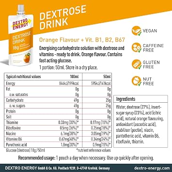 Dextro Energy Orange Flavour Dextrose 50ml, Pack of 16