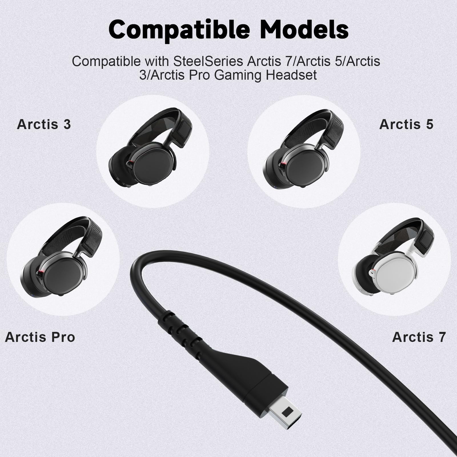 Puiixur Replacement Arctis Headset Cord, Arctis 5 Audio Cable Cord Compatible with SteelSeries Arctis 3, Arctis Prime, Arctis 5, Arctis 7, Arctis Pro Gaming Headset, 5FT/1.5m