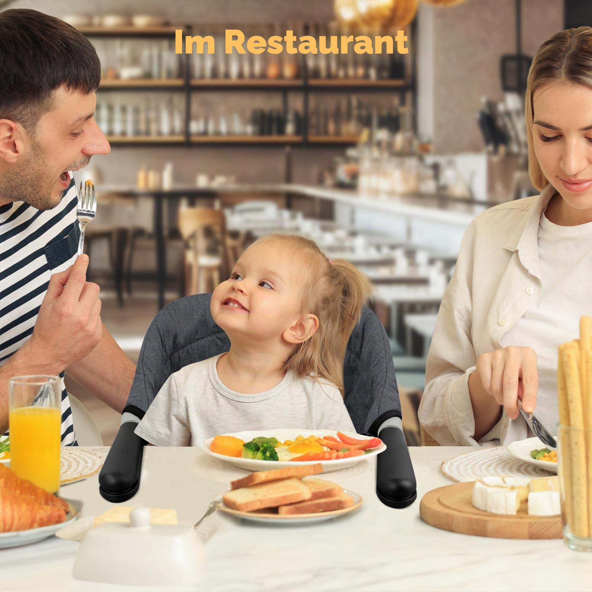 Toogel Klappbarer Tischsitz, Tragbarer Baby Hochstuhl mit Sicherheitsgurt, Kinderstuhl zum Anklippen, Sitzerhöhung Stuhlsitz Babysitz mit Transporttasche für Zuhause und Unterwegs (Schwarz)
