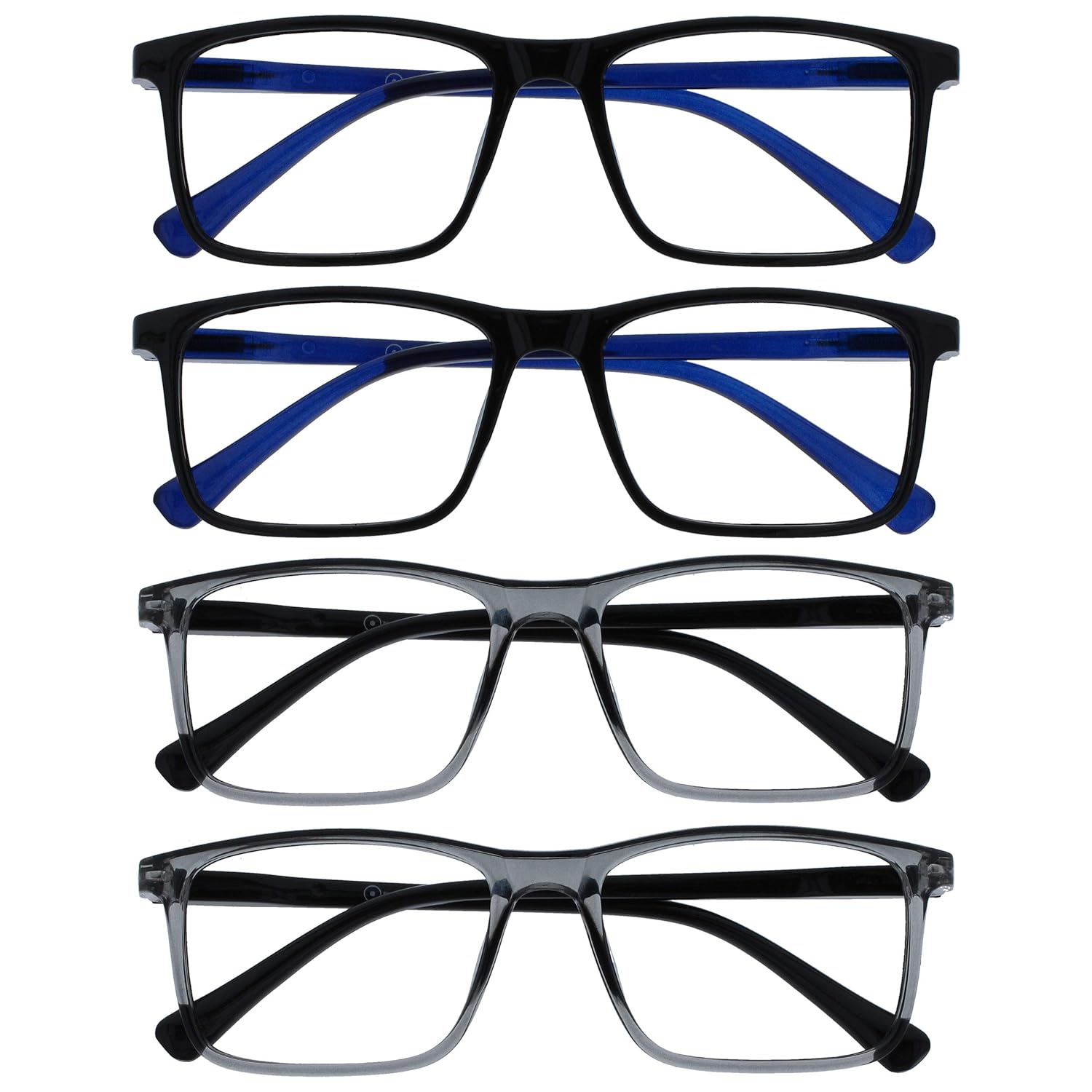 OPULIZE INK Reading Glasses - Value 4 Pack - Large Rectangular Frame - Spring Hinges - Scratch Resistant