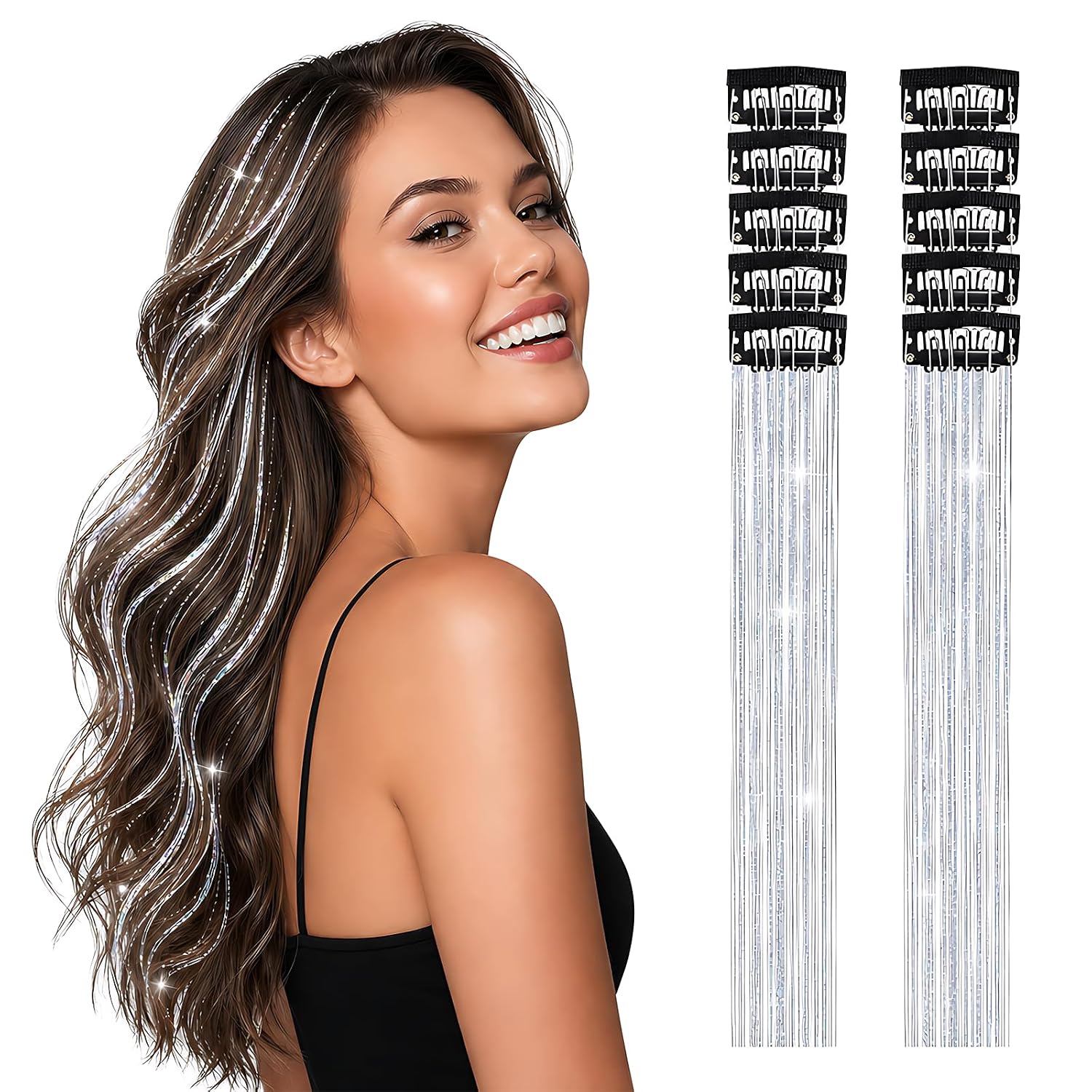 AgniPhant 12Pcs Clip-In Hair Tinsel Extensions – Silver Glitter Hair Tinsels for Women & Girls, Easy to Apply Hair Extensi... - Review, Price and Buying Guide
