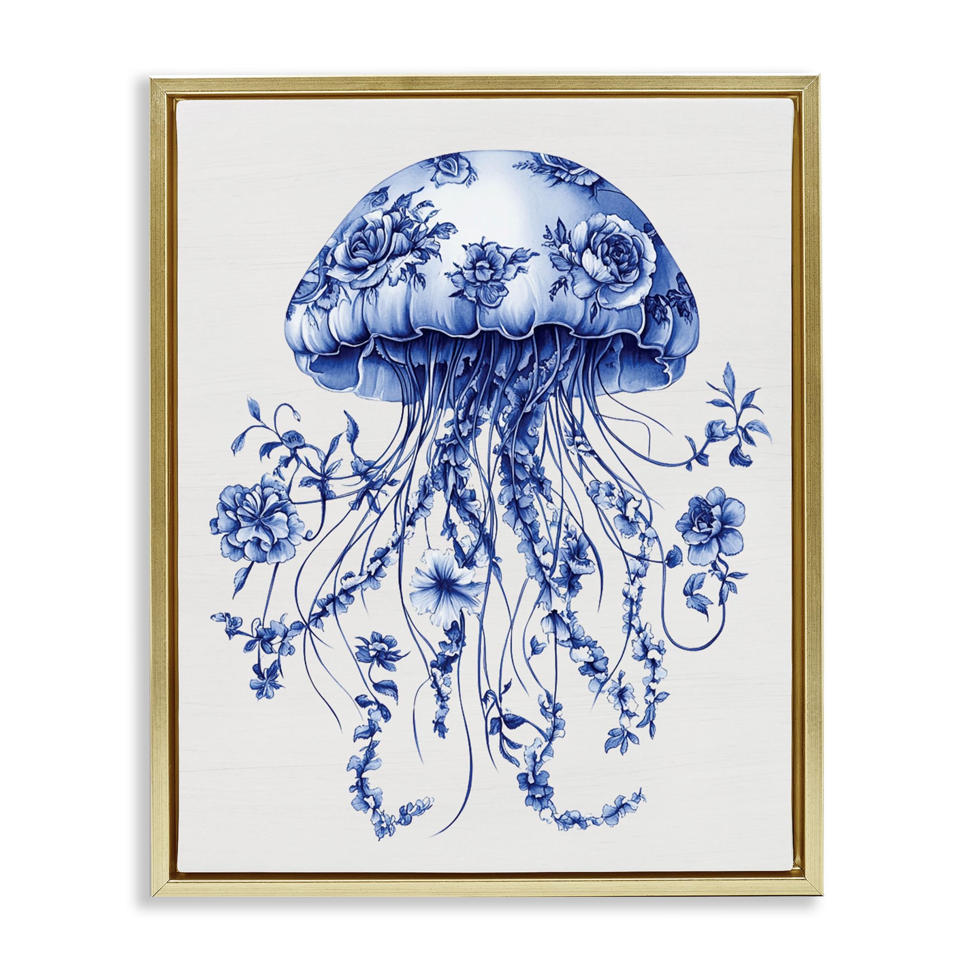 'Funky Vintage Toile Jellyfish'| Floating Frame Canvas Art