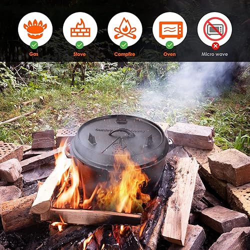 Miniatura 4 de LIFERUN Horno holandés horno holandés de hierro fundido de 97 cuartos de galón con mango y soporte de tapa y parrilla de doble función para cocinar