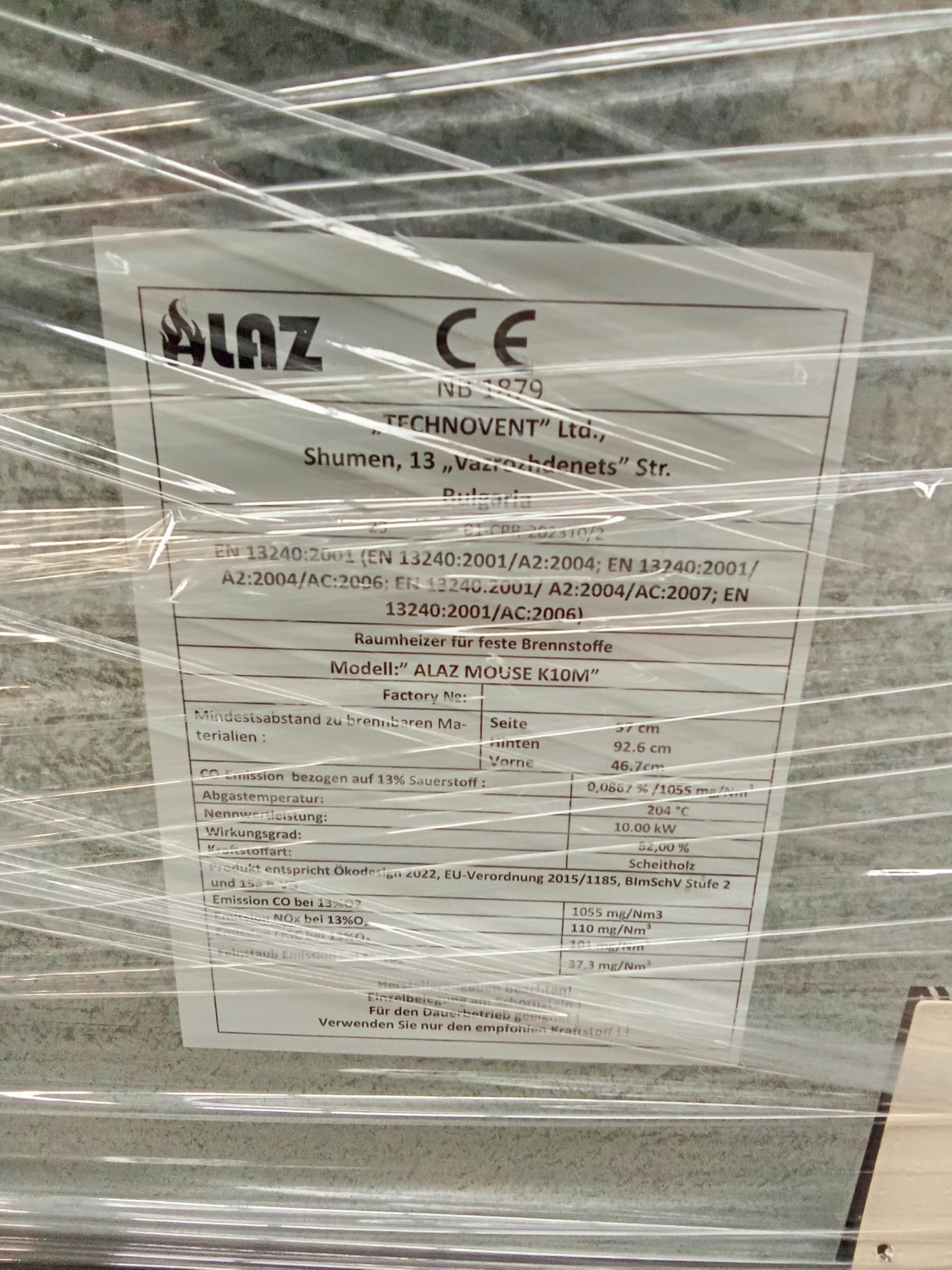 ALAZ Mouse K10M Kaminofen 10 kW – Schwarz | Holzofen mit Schamott-Brennkammer & großem Sichtfenster | Für Holzscheite bis 50 cm | Energieeffizienzklasse A+