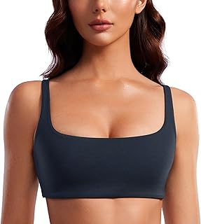 Butterluxe Square Neck Spaghetti Strap Sports Bras for Women - Low Coverage Yoga Wireless Padded Cami Crop Top