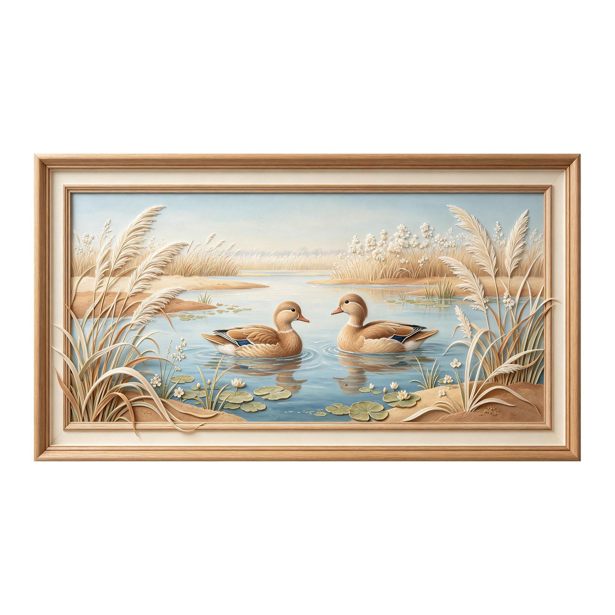 Yzpallescene 3D 3D Framed Wall Art 50cm×90cm Lake Ducks Pastoral Landscape Oil Painting Large Size SelfAdhesive Removable Wall Decor Prints Artwork for Living Room Bedroom Office