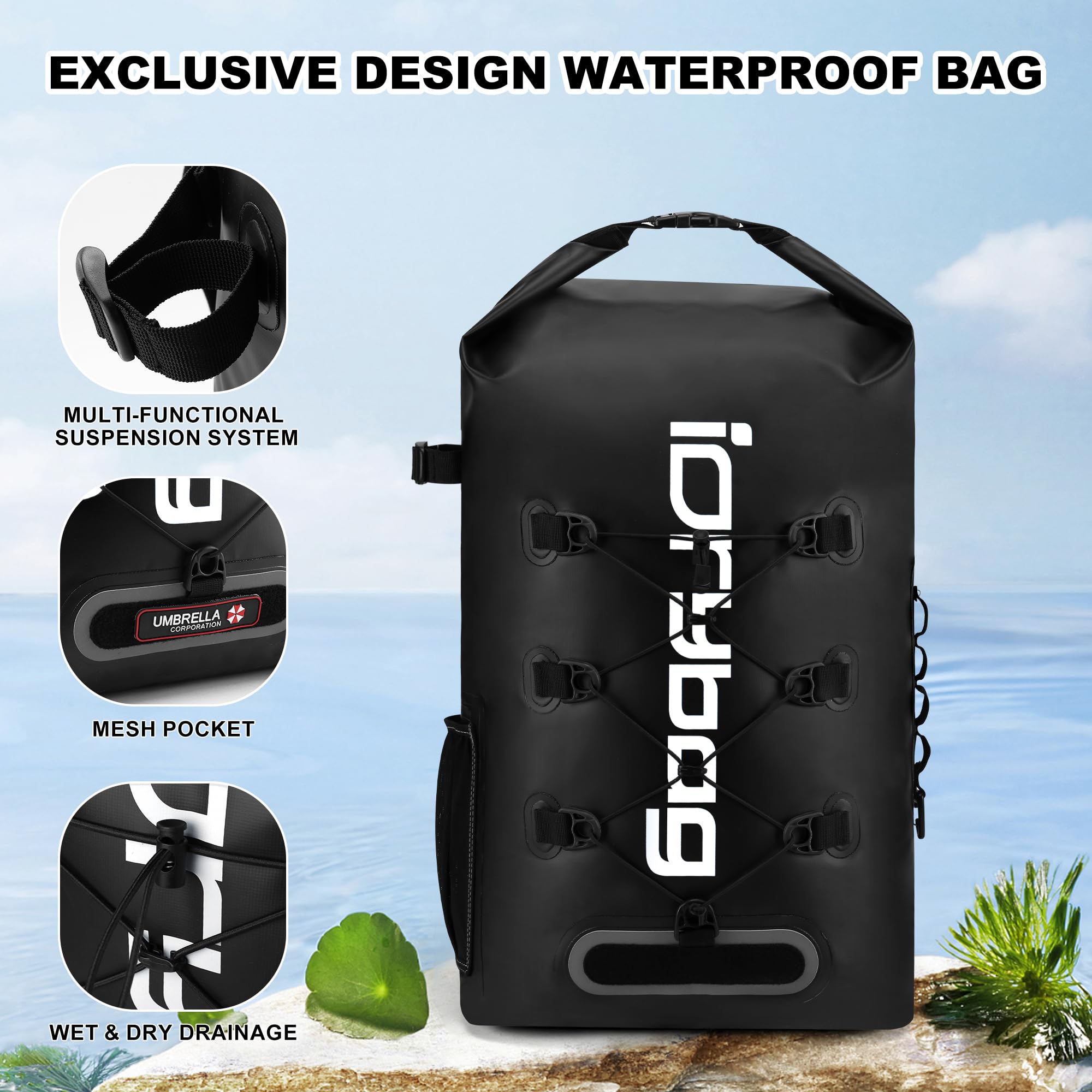 IDRYBAG Plecak wodoodporny dla mężczyzn i kobiet suche torby wodoodporne torby na kajakarstwo