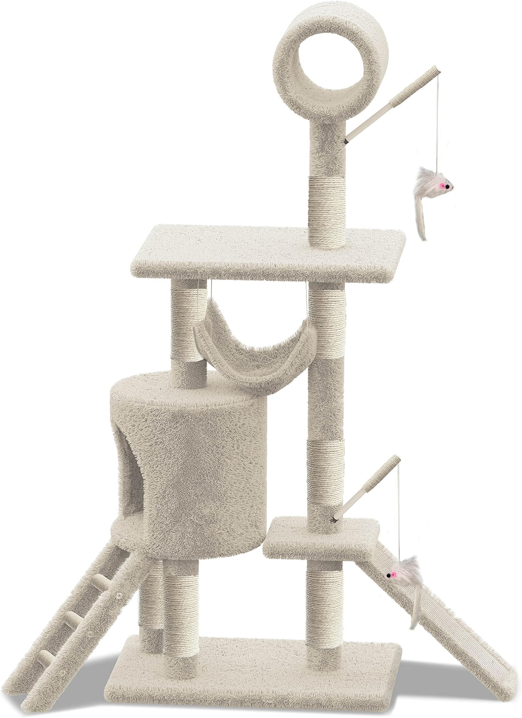 VOUNOT Tiragraffi Per Gatti 112cm - Albero Con Cuccia, Sisal, Giocattoli, Beige/Grigio - Foto 6