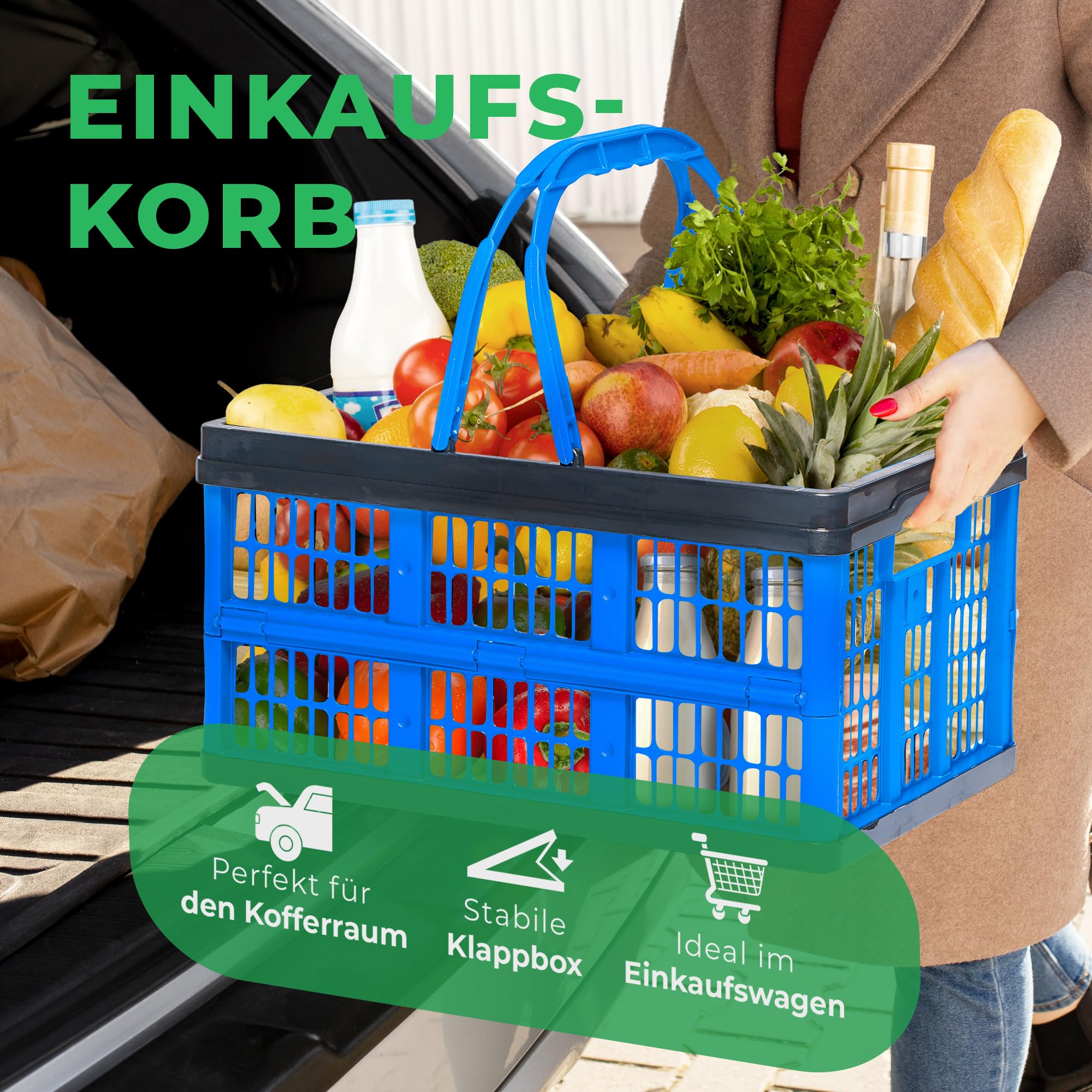 Novaliv Klappbox Blau 8er Set - 16L Faltkorb mit Henkeln - Vielseitiger Einkaufskorb - Praktische Aufbewahrungsbox