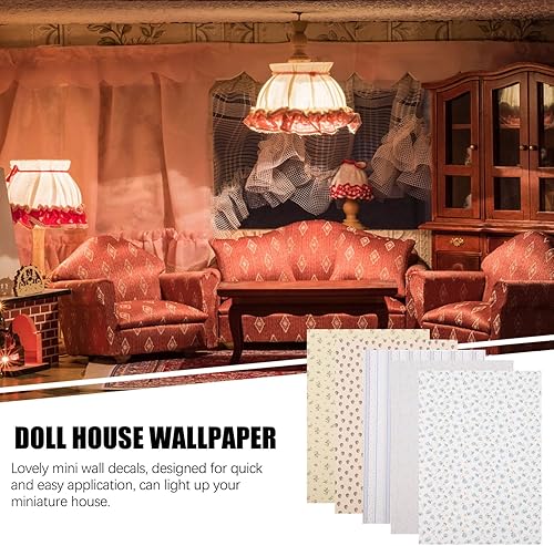 Miniatura 8 de Kisangel Pegatinas de pared para casa de muñecas, 5 hojas, tableros de piso de casa de muñecas, papel tapiz para casa de muñecas, tarjeta adhesiva